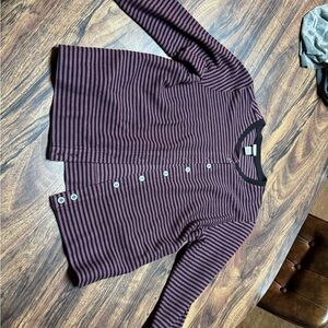 LL Bean Striped Button-Up Cardigan